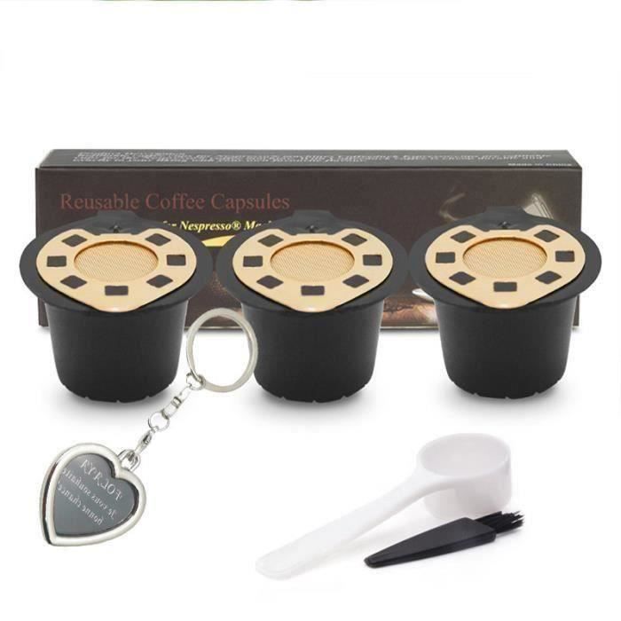3PCS Capsule Filtre de Café Réutilisables Compatibles avec Nespresso + 1 Cuillère Plastique + 1 Brosse de Nettoyage (plaqué or)
