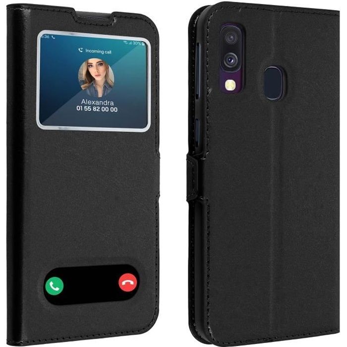 Housse Samsung Galaxy A40 Double Fenêtre Fonction Support T296 - noir