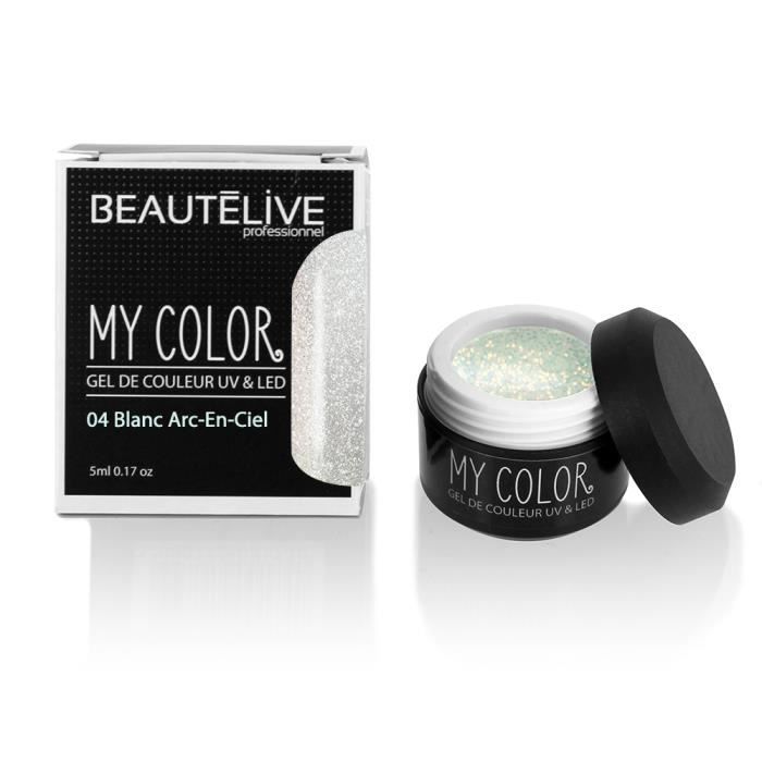Beautélive Gel de couleur ongles UV et LED 04 - Blanc Arc-En-Ciel , Pot 5ml