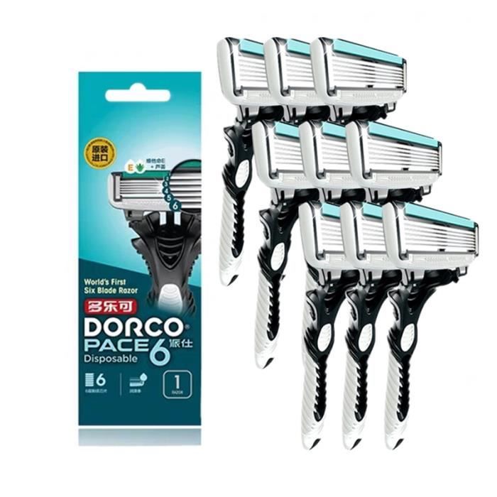 9pcs DORCO – rasoir à 6 couches en acier inoxydable pour hommes, lames originales de haute qualité, soin de l