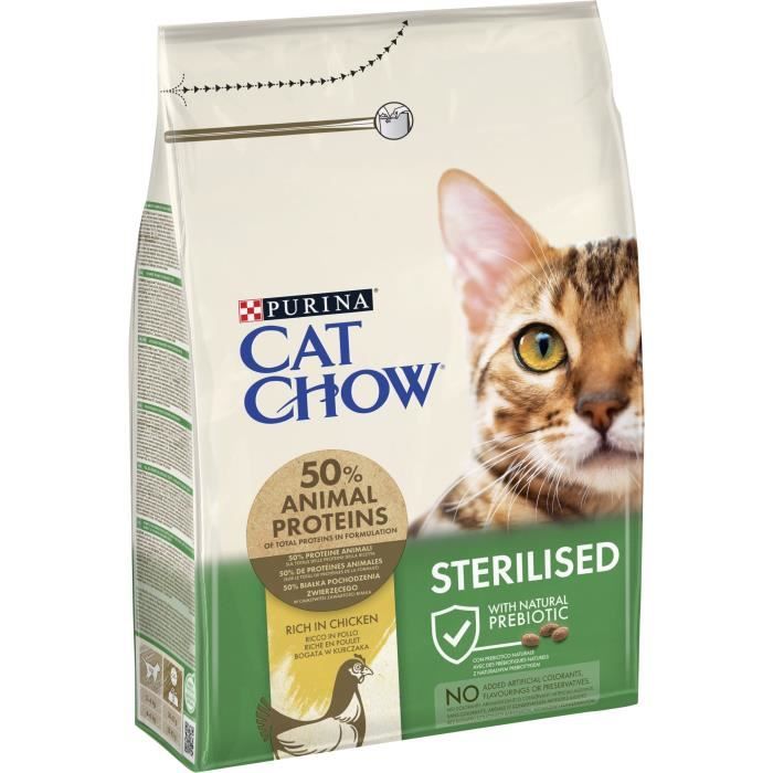 PURINA CAT CHOW Croquettes - Avec NaturiumTM - Riche en poulet - Pour chat stérilisé - 3 kg