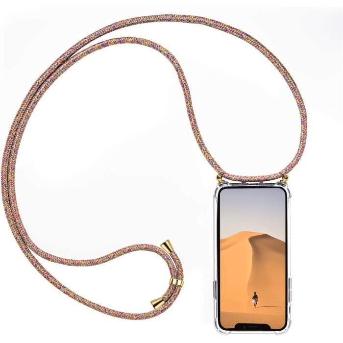 Coque Galaxy A20e Silicone avec Cou Cha ne Collier téléphone Samsung Galaxy A20e Cou Lanière en Corde Arc en CielT7