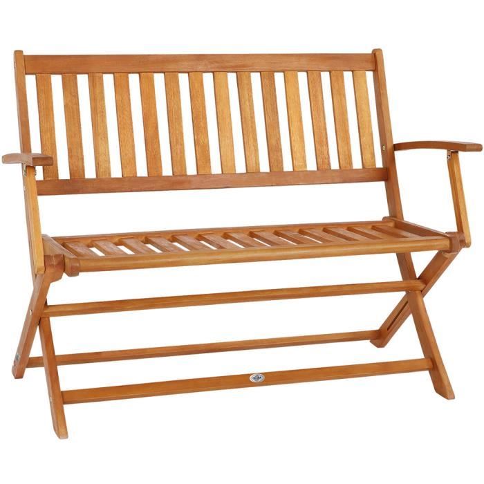 Banc de Jardin Pliable Bois d'eucalyptus certifié FSC® 2 Places 4 Pieds Robustes Banc en Bois pré-huilé terrasse Balcon meuble