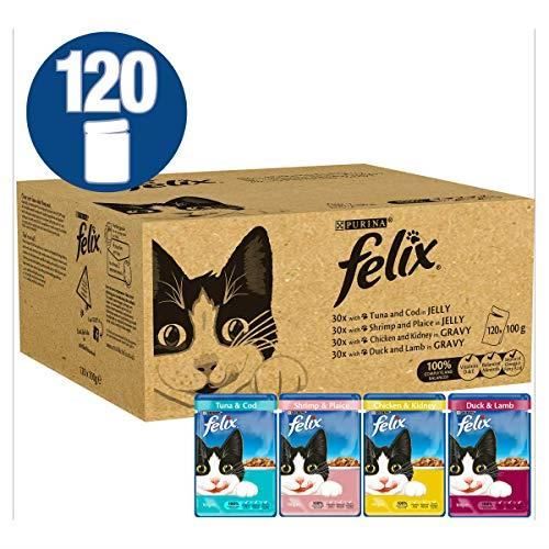 Felix - Nourriture pour chat, Tuna and Cod, Shrimp and Plaice, Chicken and Kidney, Duck and Lamb