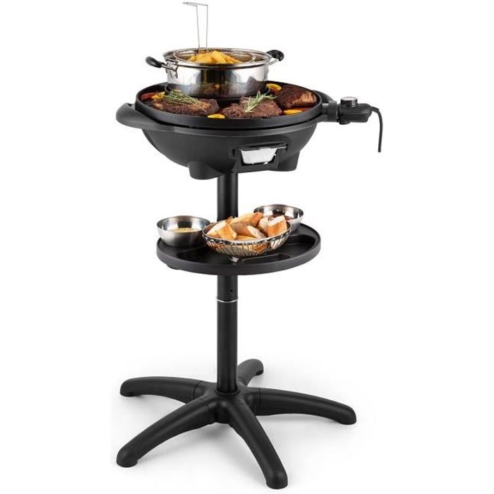 Klarstein Grillpot Grill électrique barbecue de table 1600W : plaque en fonte 40cm pot acier , panier à frites & thermomètre inclus
