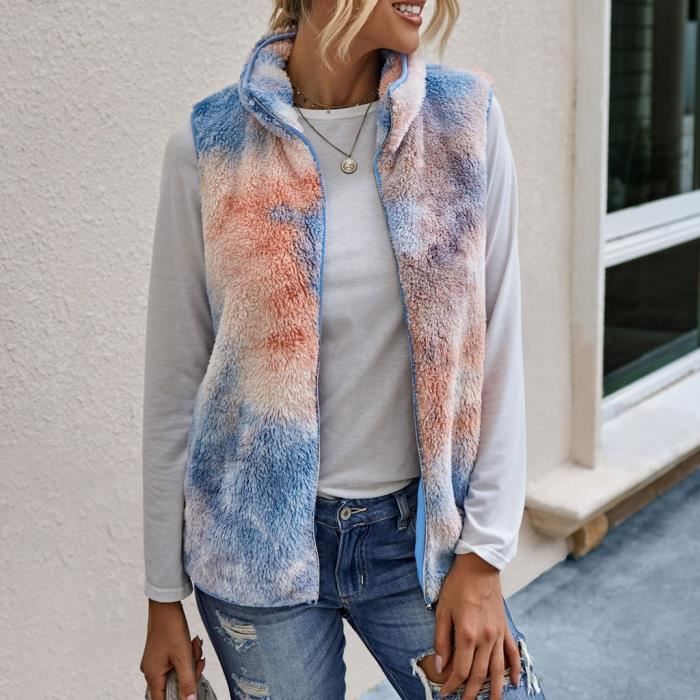 Cardigan gilet sans manches à col montant et poches ouvertes à l'avant pour femmes