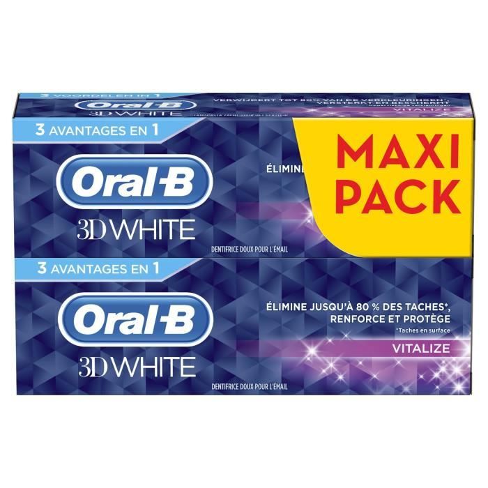LOT DE 12 - Dentifrice 3D White Vitalize ORAL-B - les 2 tubes de 75ml