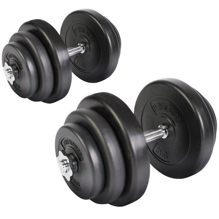 Physionics® Haltère / Poids de Musculation - 2 x 20 kg, 2 Barres Courtes et 4 Fermoirs - Disques pour Fitness, Set d'Haltères Courts