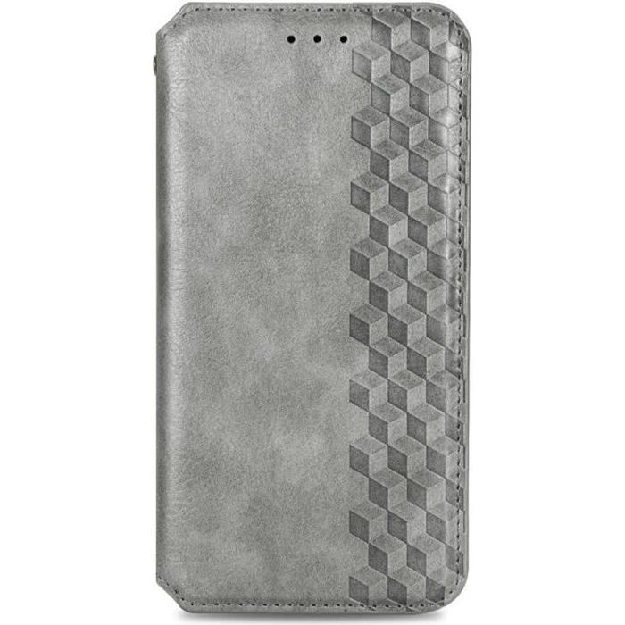 Étui Housse + Verre Trempé Wiko Y62, Integral Cuir Antichoc Flip Folio Protection Doux Porte Cartes, Gris