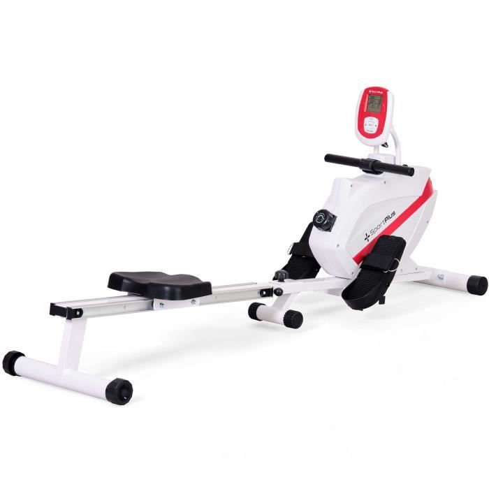 Rameur Pliable - SportPlus -SP-MR-008, Système de freinage magnétique, 8 niveaux de résistance, Silencieux, blanc