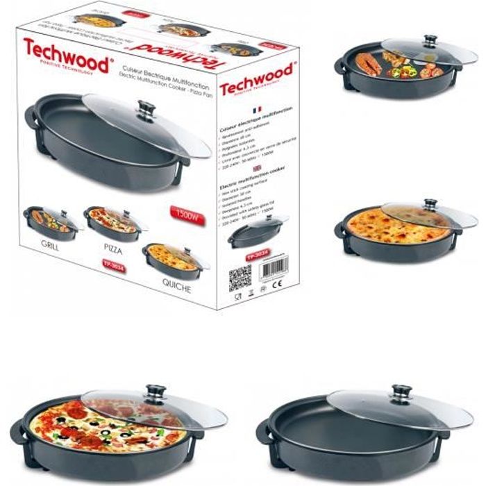 Cuiseur Electrique 1500W Multifonctions anti-adhérent 30 cm avec poignée isolante 1500W PIZZA TARTES GRILLADES