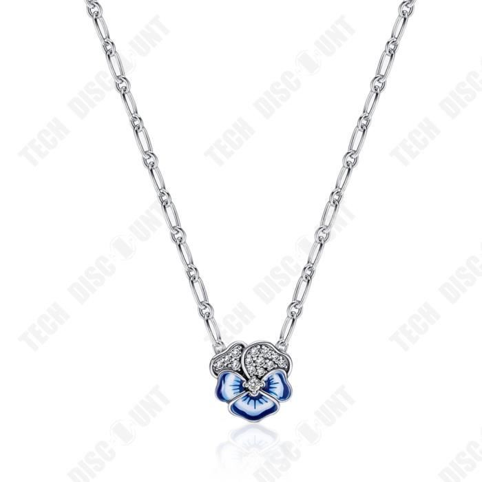 TD® S925 collier en argent sterling non-fading hypoallergénique série de fleurs de printemps mode simple bleu couple cadeau femme
