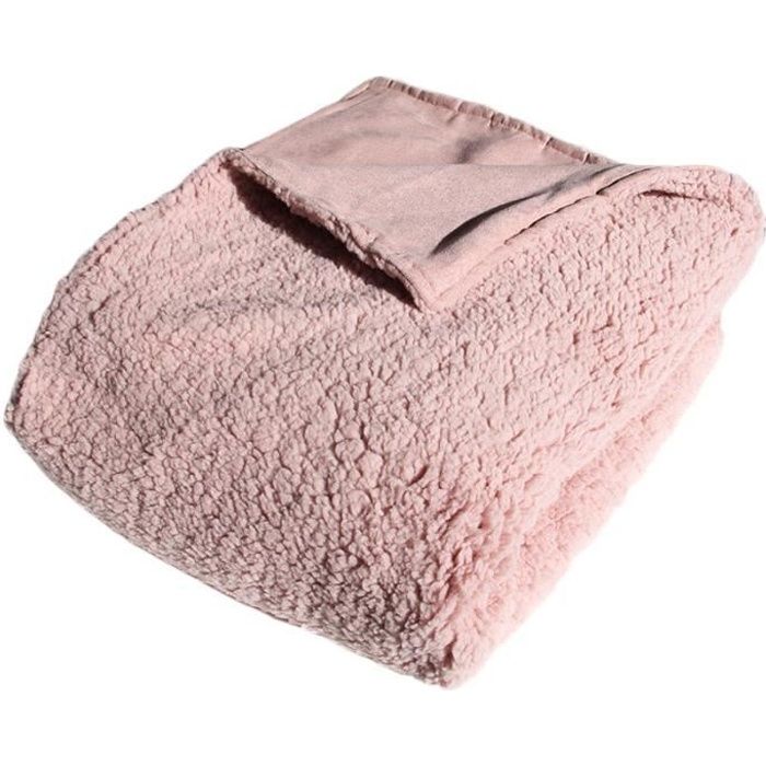 Plaid réversible extra doux rose poudré 130x160cm CALINE 130 x 160 cm Rose