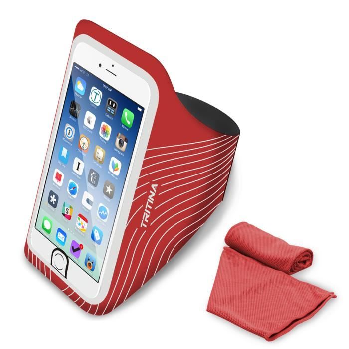 Tritina Running Armband pour Smartphone comprend Fingerprint Touch pour Iphone + Fitness instantané Cool Toile Rouge