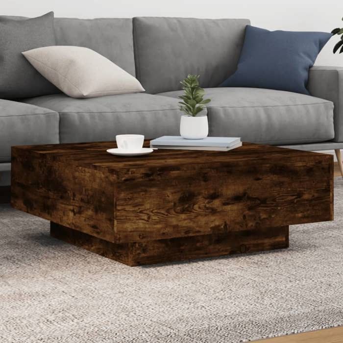vidaXL Table Basse avec Lumières LED Table dAppoint Bout de Canapé Meuble de Salon Salle de Séjour Moderne Chêne Fumé 836592
