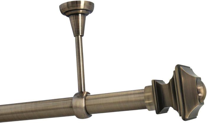 Kit Tringle à Rideau Métal Laiton Antique 200cm Ø25/19mm - Fixation Murale Avec Embouts Erato
