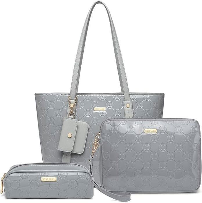 Set de sacs 4 pcs - MISS LULU - Miss Lulu - Cuir PU - Gris - Léger et imperméable