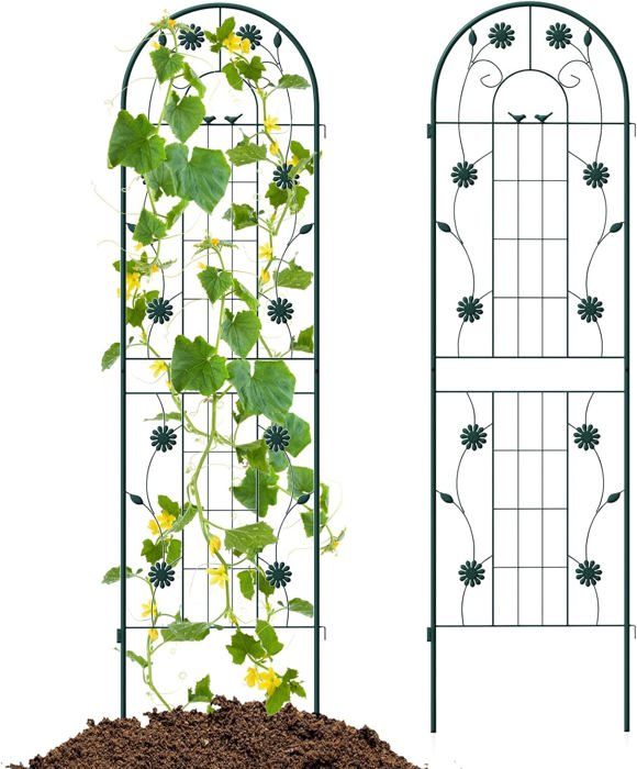GOPLUS Lot de 2 Treillis Jardin pour Plantes Grimpantes Treillis pour Plantes 2 2M en Métal Galvanisé Motif Tournesol Vert