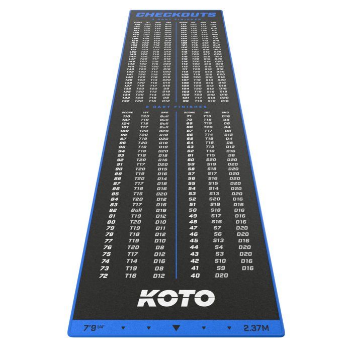 KOTO - Tapis Checkout Bleu 237 x 60 cm Incl. Indicateur de Score Antidérapant Tapis Flechette Sol