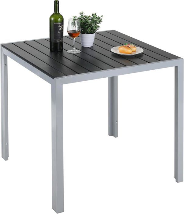 Table de Jardin Aluminium et WPC 75x75x72cm Table de Balcon Carrée Extérieure Résistante Aux Intempéries Gris