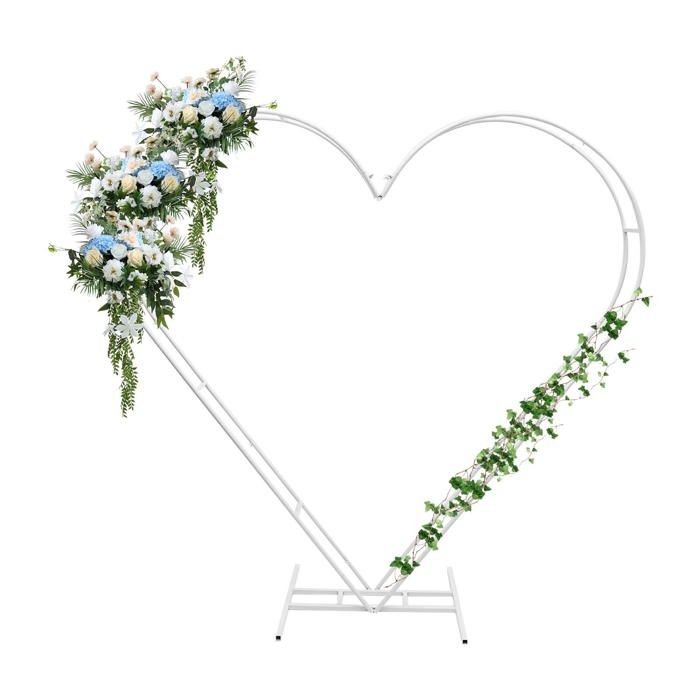 Arche de Mariage en Métal en Forme de Cœur - Décoration de Fête - Arche Double Tubes - Cadre pour Fleurs et Ballons ARCEAU (Blanc)