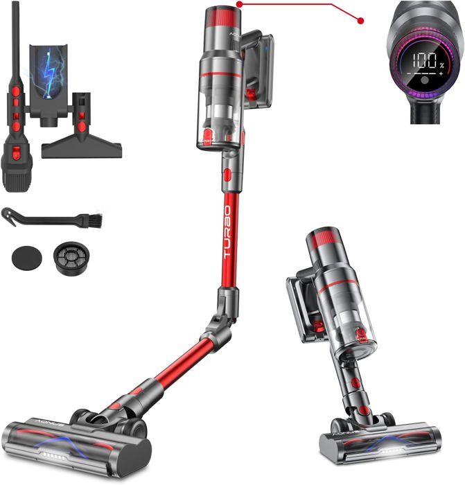 Aspirateur Balai Sans Fil Pliable - 6 En 1, 40 Min Autonomie - Brosse Motorisée Anti-Emmêlement - Léger 1,36kg - Pour Sols Durs, Tapis, Poils D'Animaux - 4