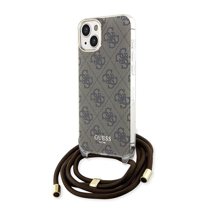 Guess Coque Crossbody Cord 4G Print avec cordon pour iPhone 15 Marron - vue 4