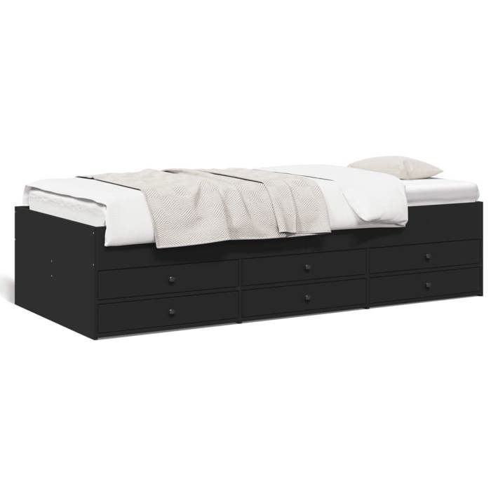 Lit Empilable Sans Matelas Noir 100x200 Cm Bois Massif De Pin