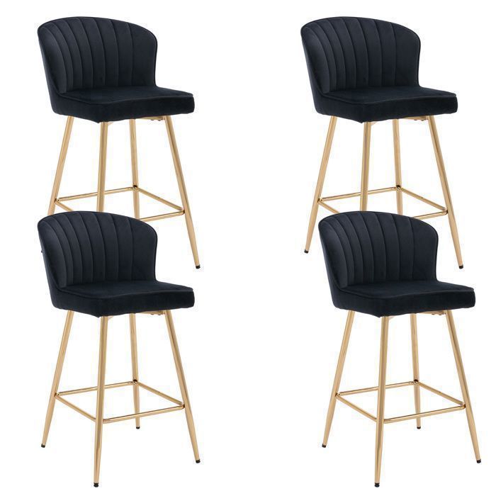 Wahson Tabouret de Bar Lot de 4 Chaise de Bar Moderne Tabouret avec Pied Plaquée Or Chaise Haute pour Cuisine Velours Noir
