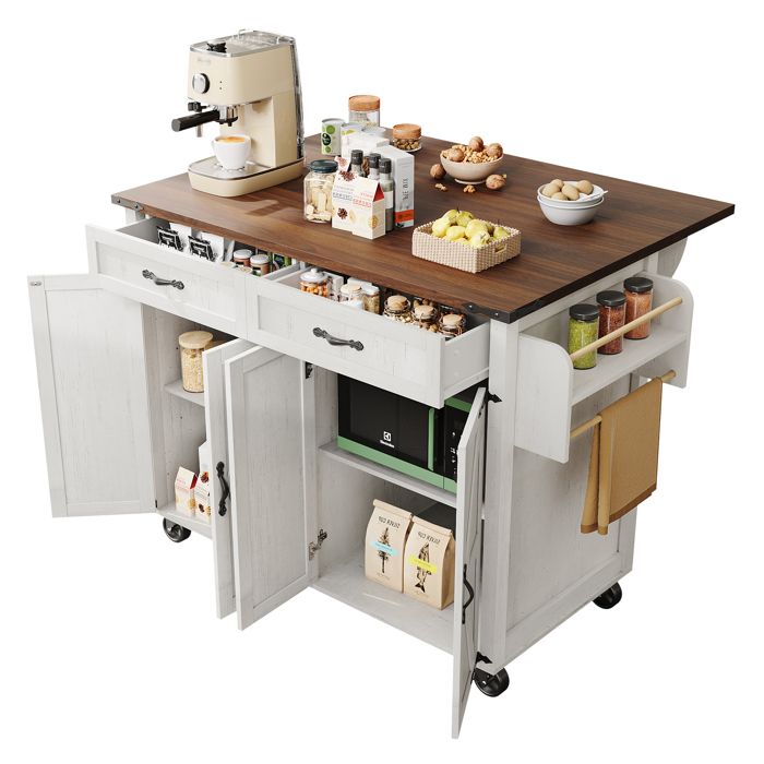 Îlot De Cuisine Armoire Chariot De Service Avec Plan De Travail Coulissant Chariot À Manger À Quatre Portes Et Deux Îlot De Cuisine Armoire Chariot De Service Avec Plan De Travail Coulissant Chariot À Manger À Quatre Portes Et Deux