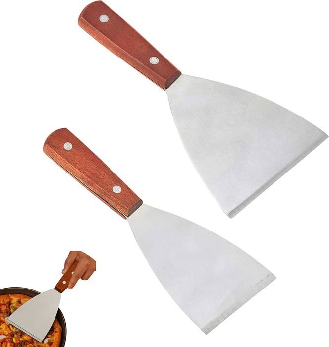Spatule Manche en Bois Inox Spatule Barbecue Plancha Spatule en