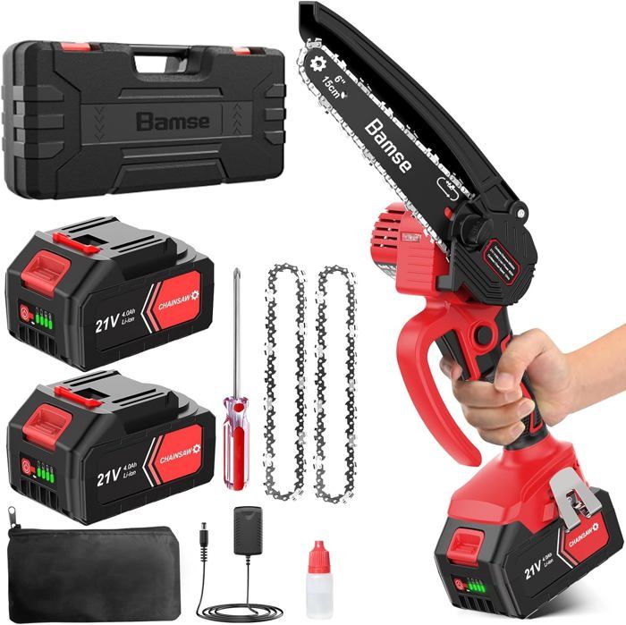 Mini Tronçonneuse à Batterie 8000mAh Bamse 6 Pouces - Électrique Sans Fil 2 Batteries Et Chaînes Pour Élagage Jardin