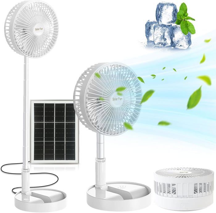 Ventilateur Sur Pied Solaire Portable Ventilateur De Table 5200Mah Batterie Rechargeable Ventilateur Silencieux 3 Vitesses Et - Lampesecoenergie