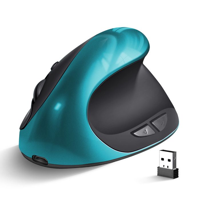 24GHz Silencieuse Souris Ergonomique Sans Fil Rechargeable Verticale 1600 DPI pour Ordinateur Portable Blue