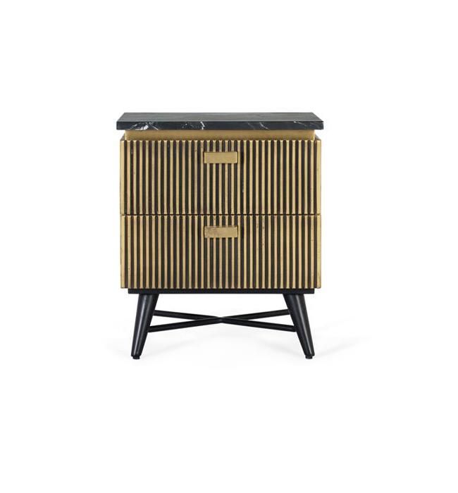 Table de Chevet - Giner y Colomer - 2 Tiroirs - Bois de Manguier - Marbre - Bronze