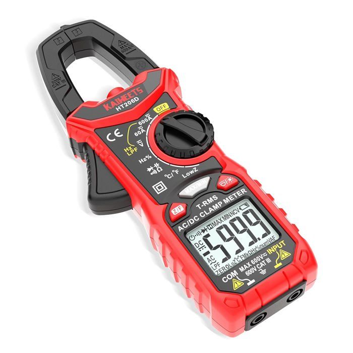 Pince ampèremétrique HT206D multimètre à plage automatique 6 000 points courant CA/CC 600 A avec écran LCD rétroéclairé