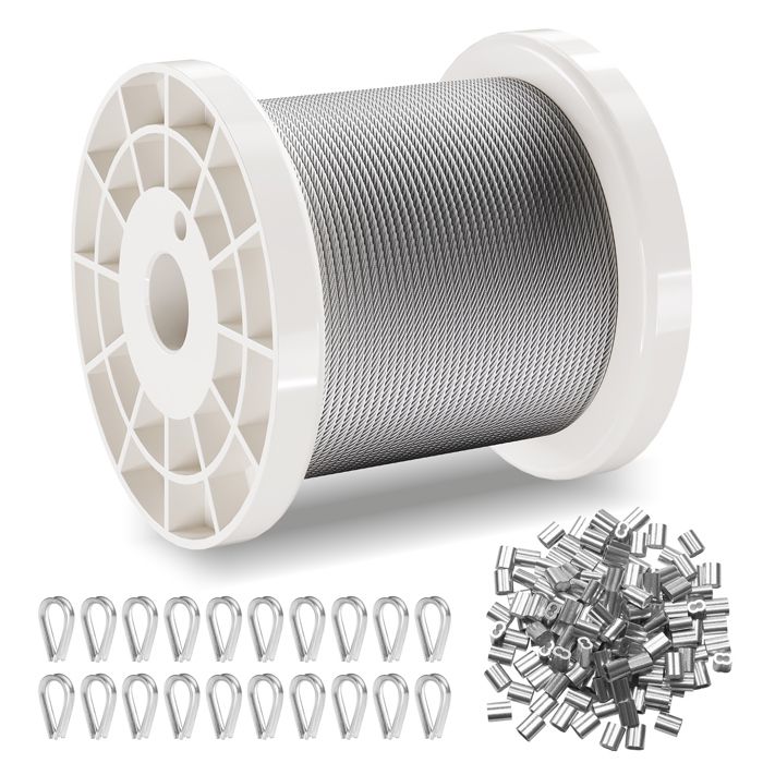 Câble En Acier Inoxydable 3mm - Rouleau De 10m Avec Manchons Et Cosses - Pour Palissage, Fil à Linge, Garde-corps Cable Inox 4mm