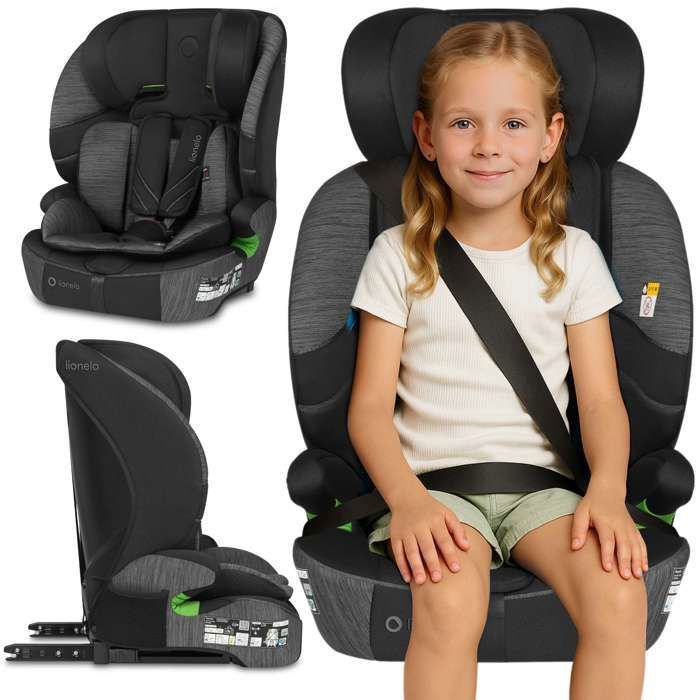 Siège auto évolutif LIONELO Levi Fix i-Size - ISOFIX - 76-150 cm - Assise large - Groupe 1/2/3 - Gris