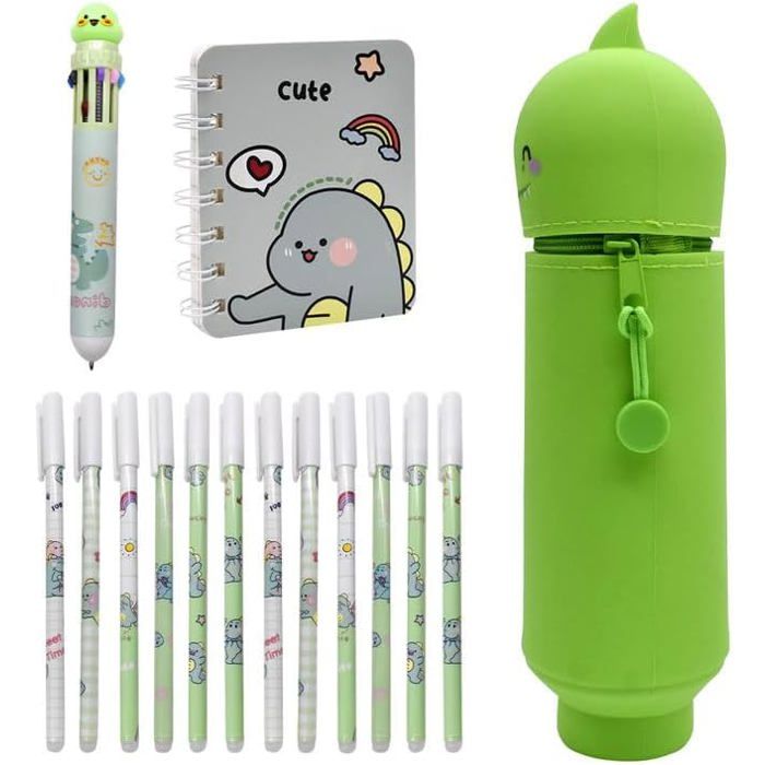 Trousse École 2en1 Silicone Kawaii + 12 Stylos Gel Effaçables - Chat Gris - YNOUYRS
