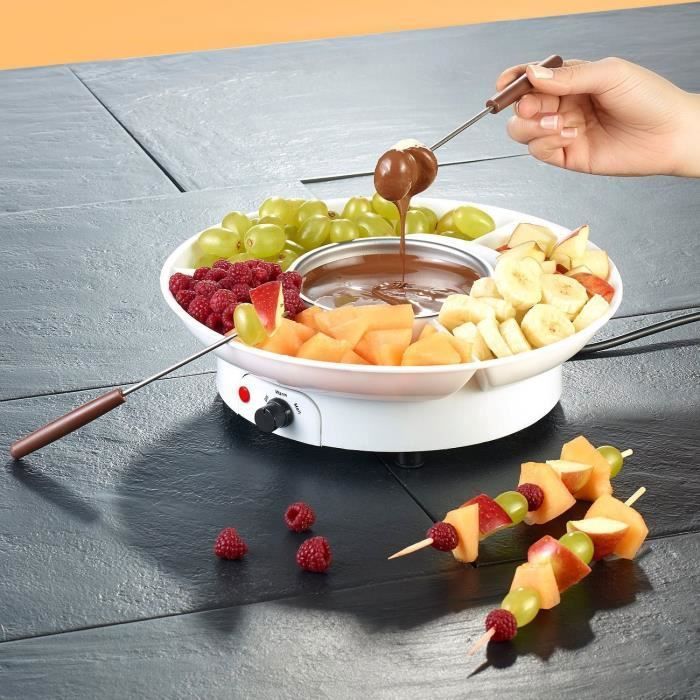 Fondoir à chocolat - Plateau amovible - Avec 2 fourchettes - Contrôle de la température - Blanc