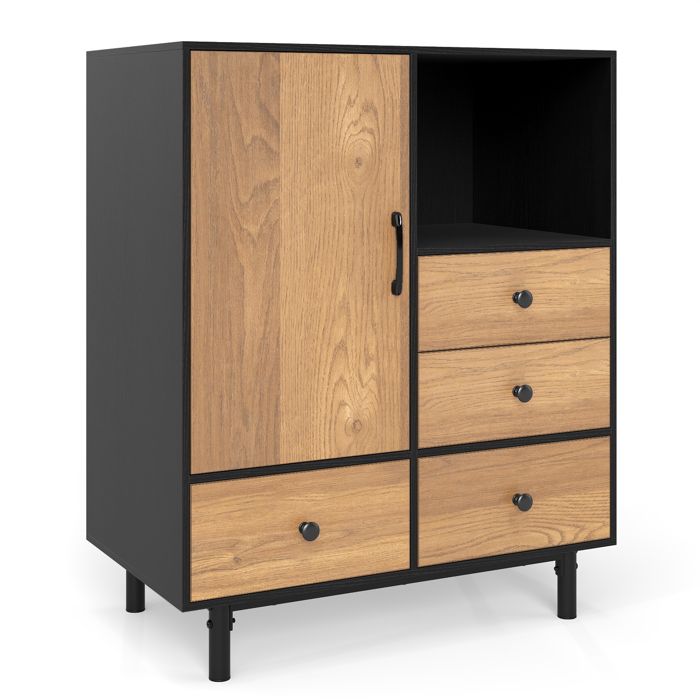 GIANTEX Buffet de Cuisine - Compartiment Ouvert - 4 Tiroirs - Armoire de Rangement avec Porte - 80 x 45 5 x 97 5 cm - Noir