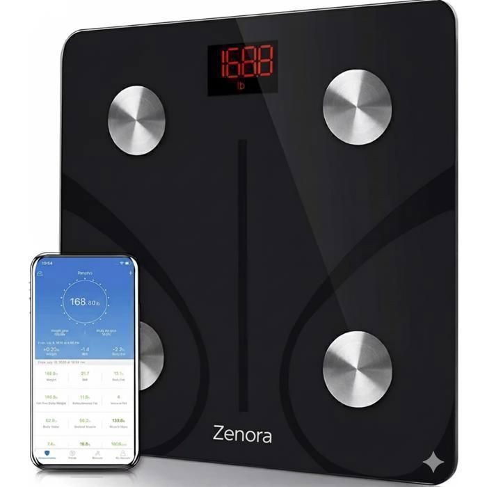 Balance Intelligente Impédancemètre Bluetooth Connecté en Verre Trempé Application Mobile iOS & Android IMC données corporelles