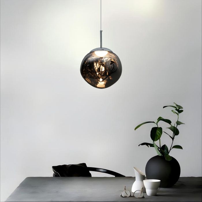 Lampe à suspension - Sphérique Boule Ø15 cm - Verre gris - E27 60W max - Style vintage