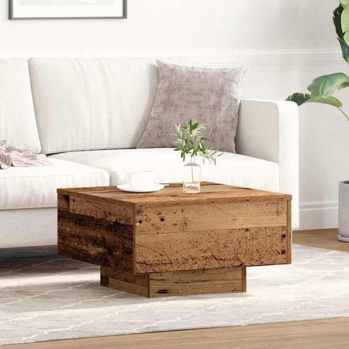 Table basse vintage bois ancien en bois dingénierie 55 x 55 x 31 cm bout de canapé pour petit salon