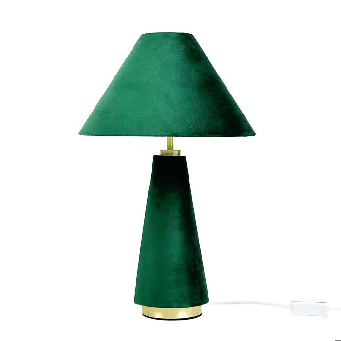 Lampe de table Relaxdays abat-jour velours et pied métal E14 H 47 x 30 cm lampe chevet avec câble chambre vert/or.