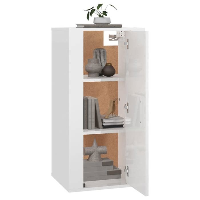 Meuble TV mural - vidaXL - Blanc brillant - 40x345x80 cm - Bois dingénierie - Capacité 60 kg - 3 compartiments