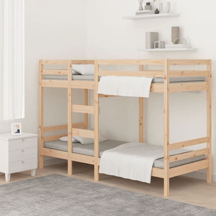 Brun 90 x 190 cm - Lit Bois - stables et durable - Lit superposé - matelas non inclus - 90x190 cm bois de pin massif 001_472595