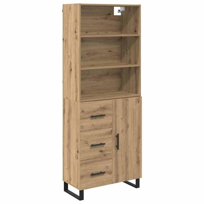 Buffet haut en bois dingénierie - vidaXL - Chêne artisanal - 695 x 34 x 180 cm - Tiroir intégré - Porte à charnières