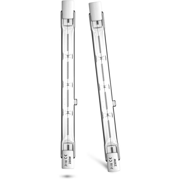 Ampoule halogène R7S 118mm-Lot de 2 ampoules 230W 3900Lm dimmables blanc chaud 2800K J118 double base pour éclairage jardin