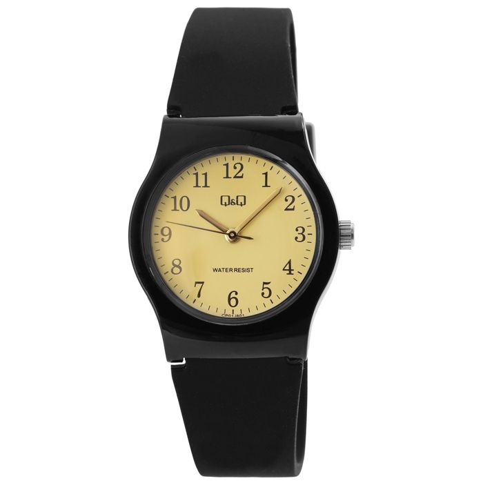 Montre - Q&Q - allure exclusive - Bracelet silicone noir - Cadran jaune - Boîtier 28 mm